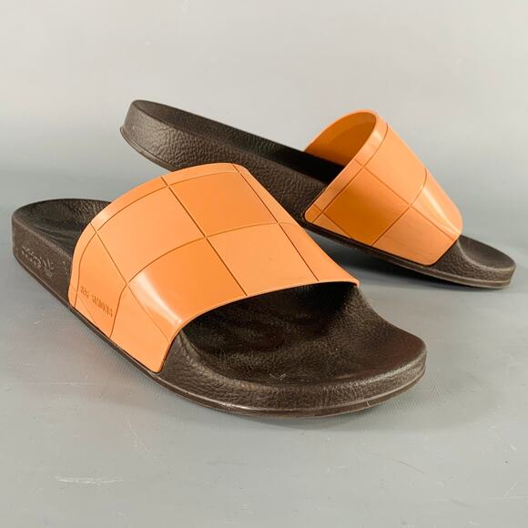 RAF SIMONS Size 10 Tan Black Checkered Rubber Slide Sandals - Picture 1 of 8